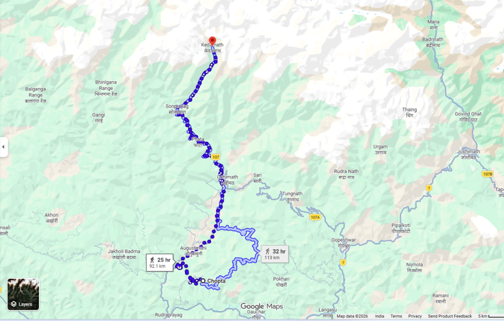 Chopta to Kedarnath Distance